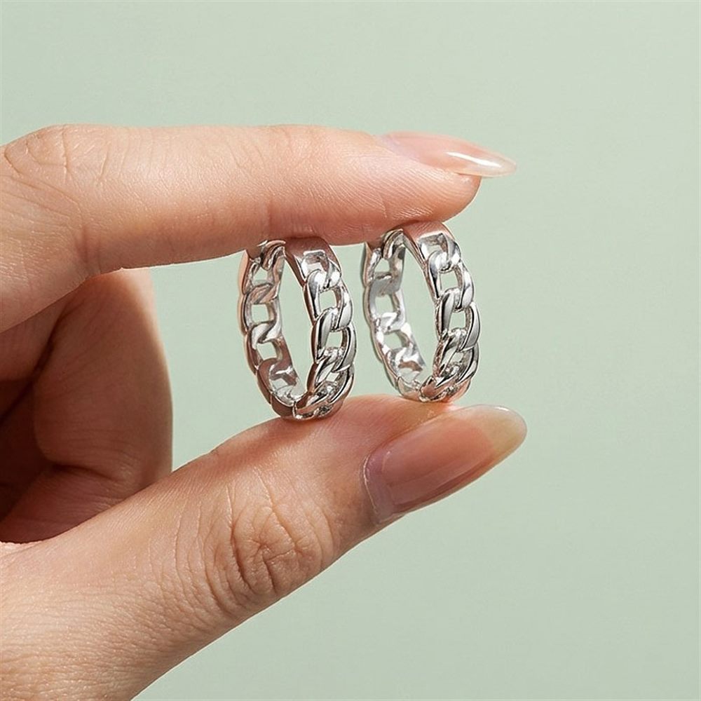 Silver-Tone Chain Hoop Earrings
