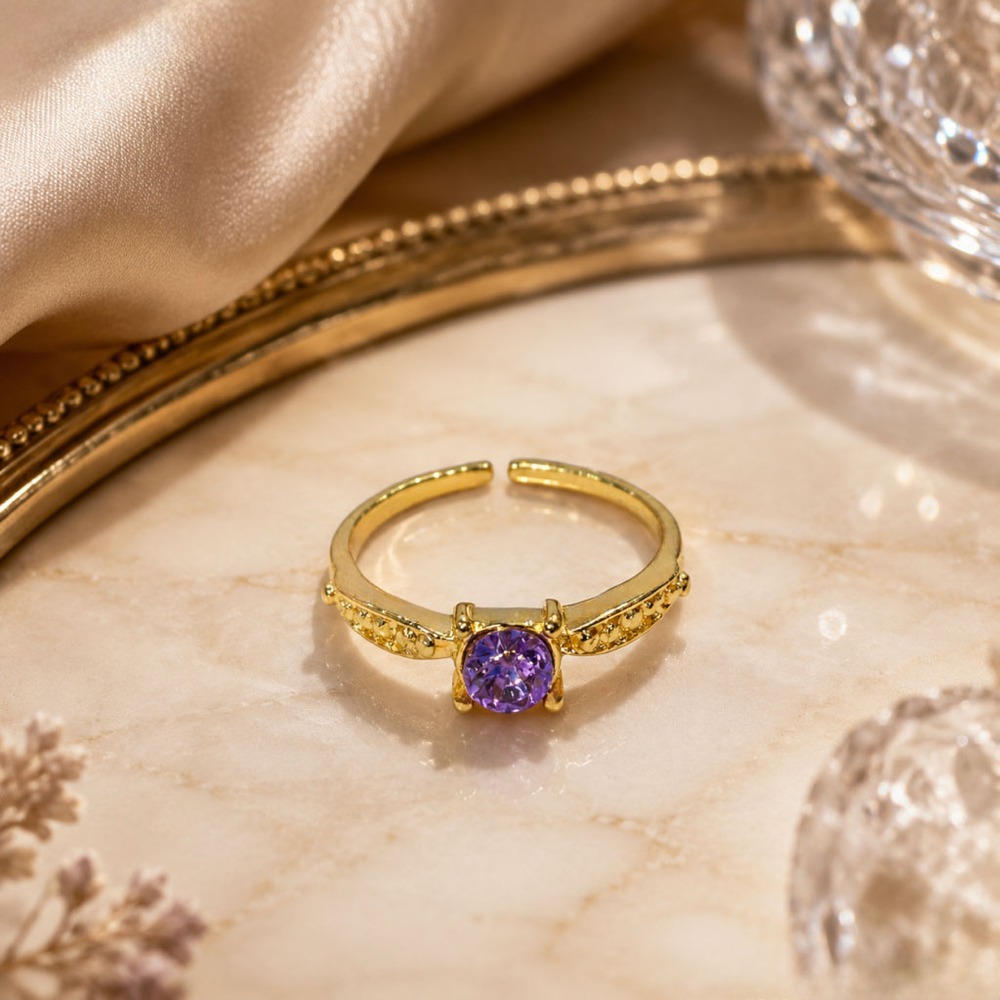Purple Crystal Halo Ring