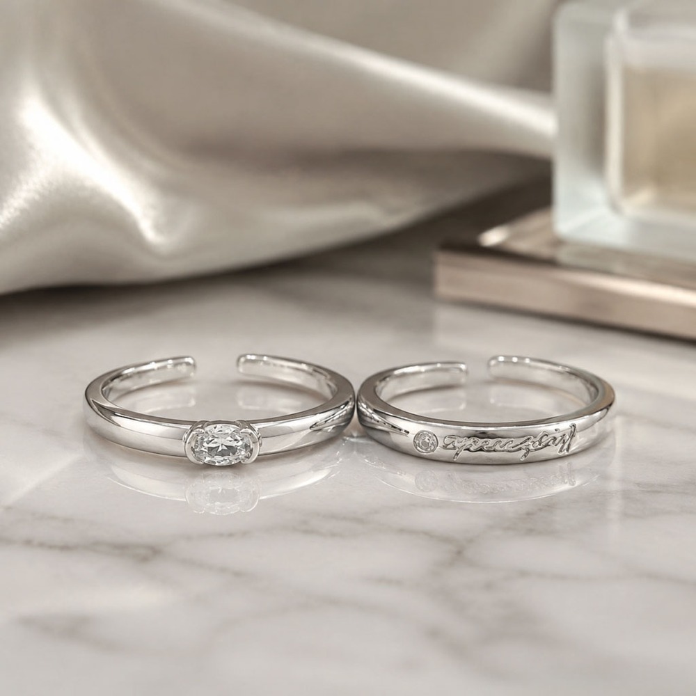 Silver-Tone Couple Ring Set